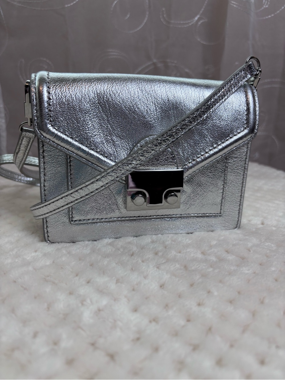 Loeffler Randall Silver Leather Metallic Crossbody Bag